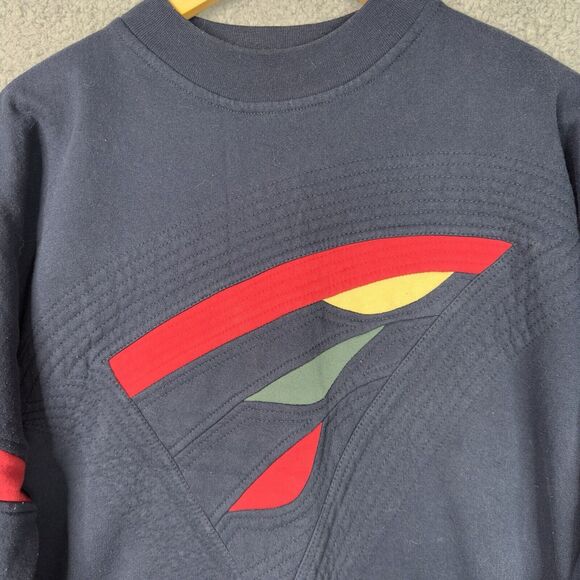VTG 80s Surpiqûre Sweatshirt Navy Red Geometric Men’s L / Women’s XL Oversized - Picture 2 of 12